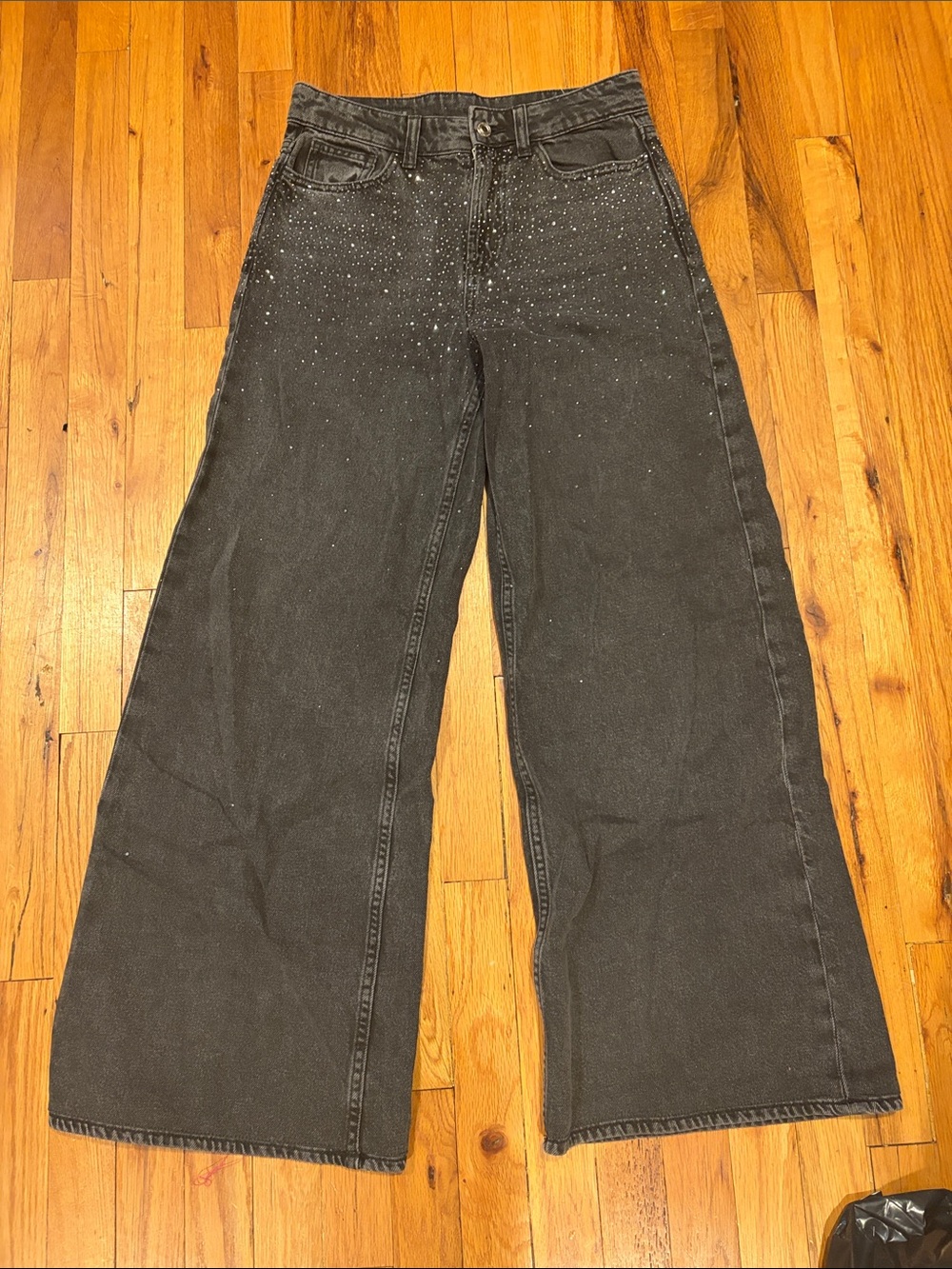 Zara Z1975 gray loose wide leg mid-rise shimmer jeans size US 2/26.